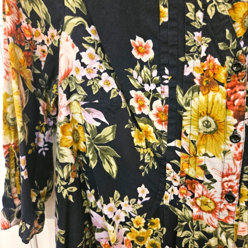 Denim&Co Floral Blouse - Black, Yellow, Pink - Picture 7 of 9